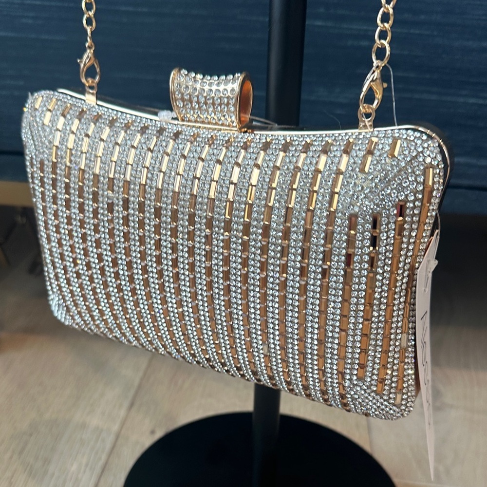 Alessi Gold & Silver Crystal Striped Evening Clutch - Picture 5 of 5